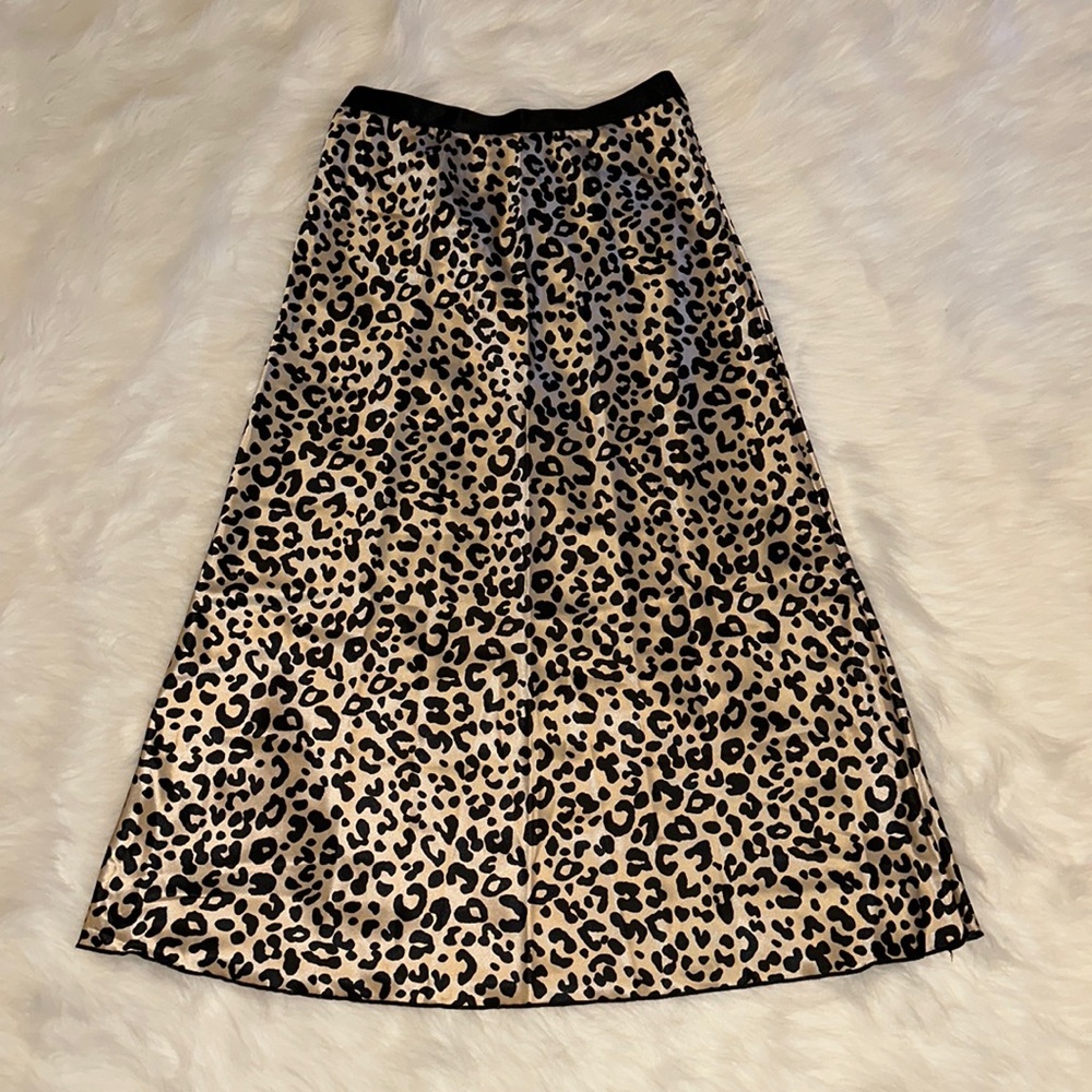 Victoria’s Secret Knit Riot Midi Satin Slip Skirt Leopard Size M